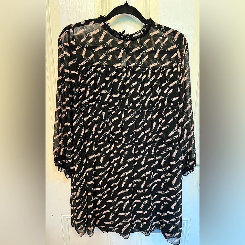 ZARA Long Sleeve Belt Pattern Baby Doll Mini Dress Large